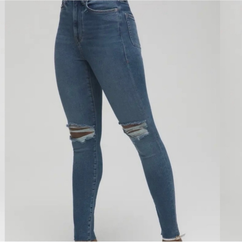 Good American Good Waist Crop Distressed Raw Hem Skinny Jeans Blue 533 Size 2/26 - Picture 3 of 9